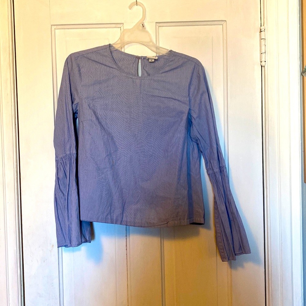 Blue and white thin striped blouse
